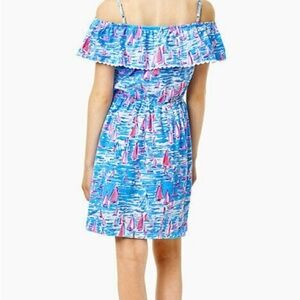 Lilly Pulitzer Off-Shoulder Kids Dress with Sailboat Print